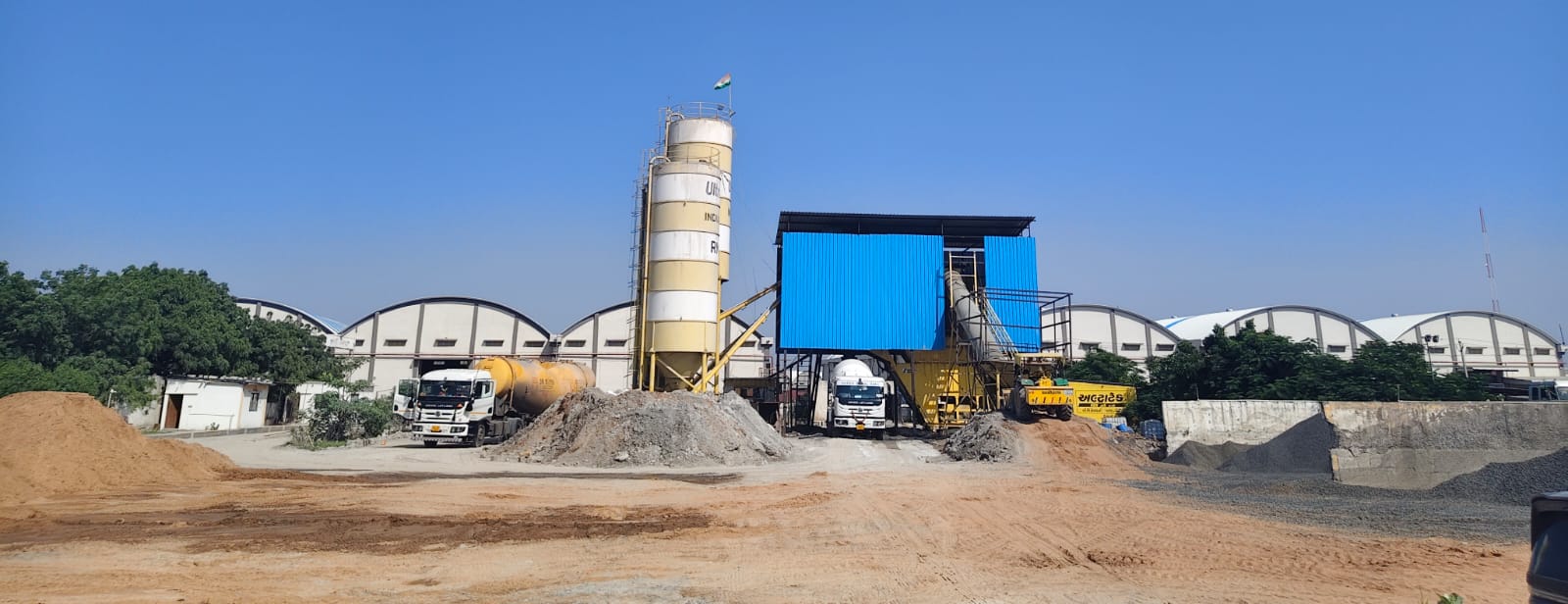 Batching plant, silo, and aggregate yard